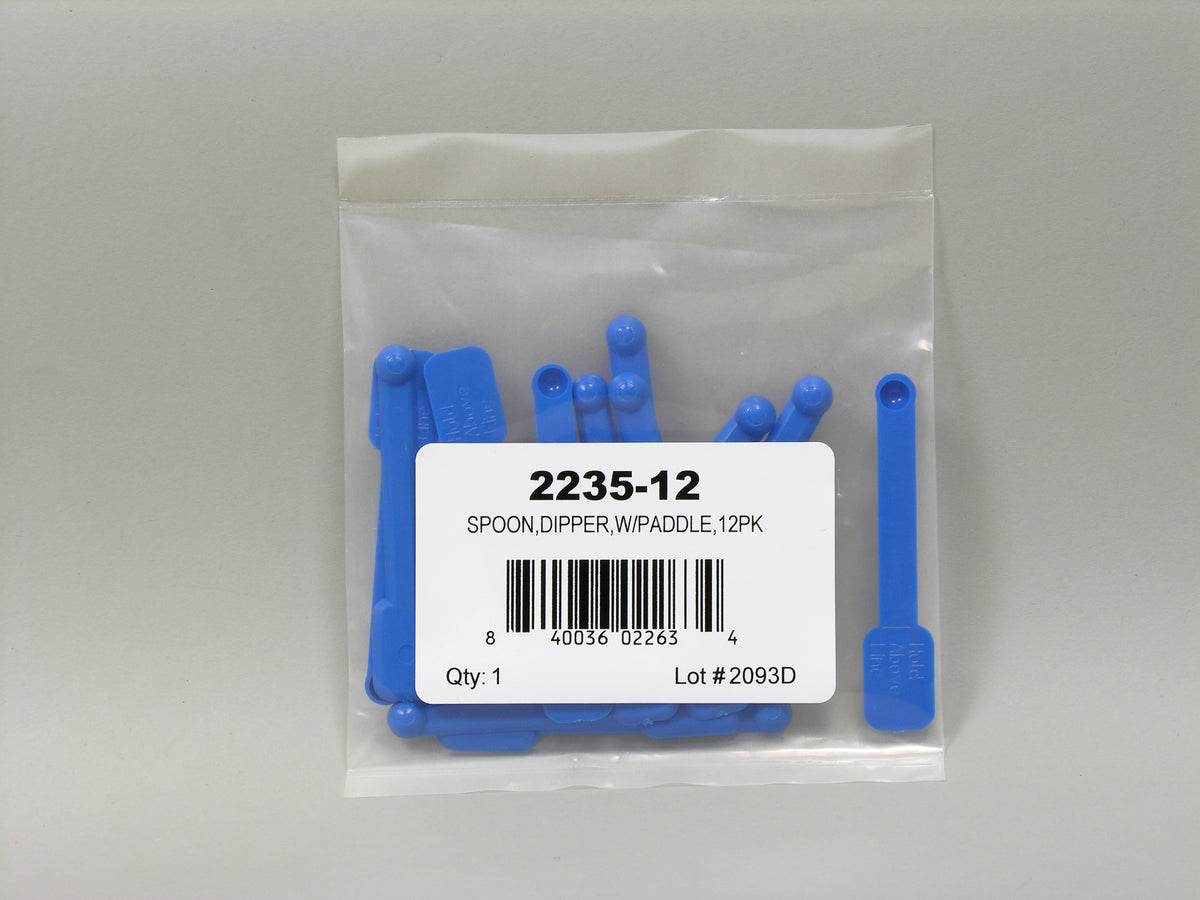 Dipper Spoon w/ paddle handle, .05 g, plastic, blue, 12-pack (for 2629)
