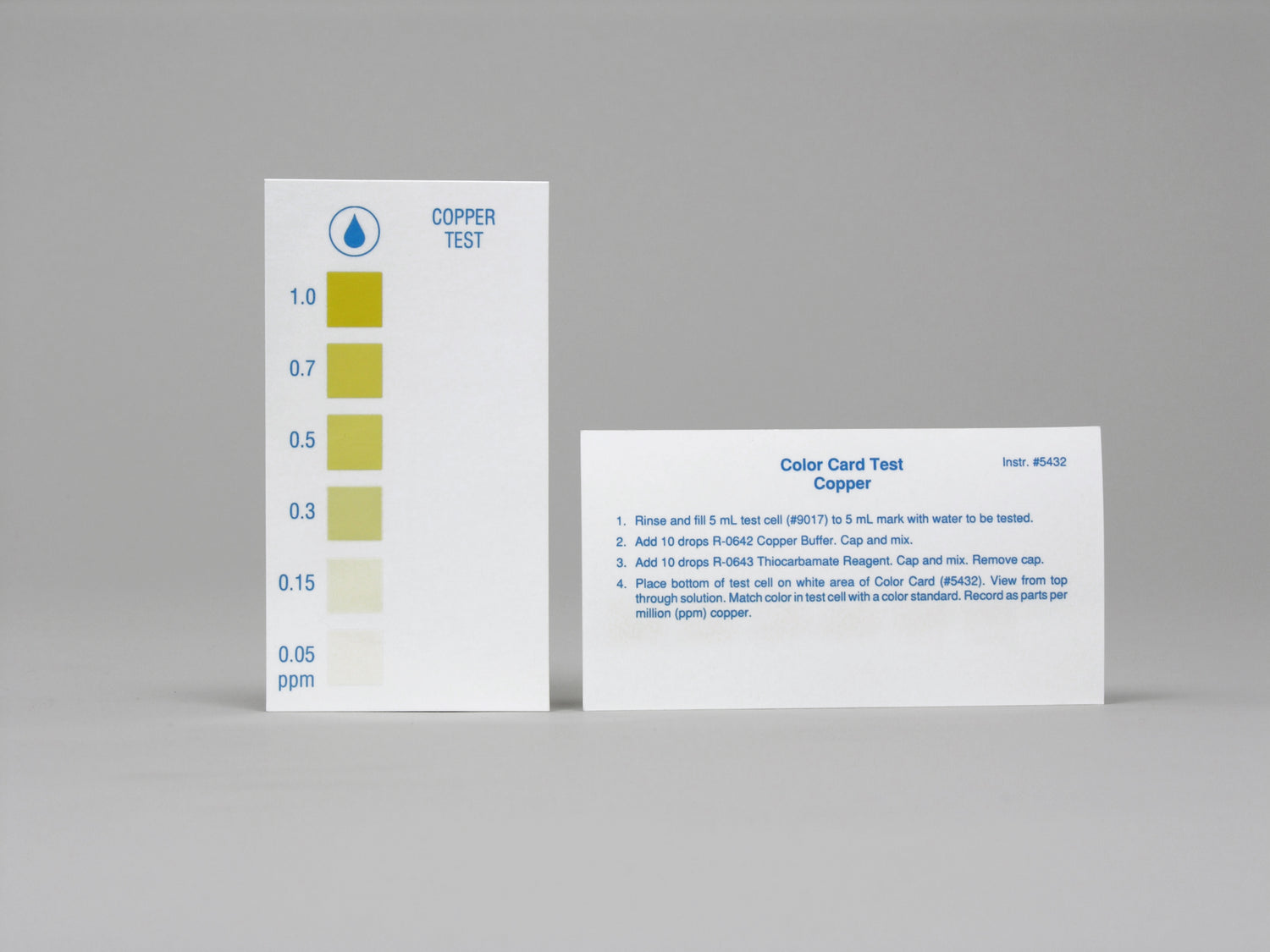 Color Card Comparator/Instruction, Copper, Thiocarbamate, 0.05-1.0 ppm