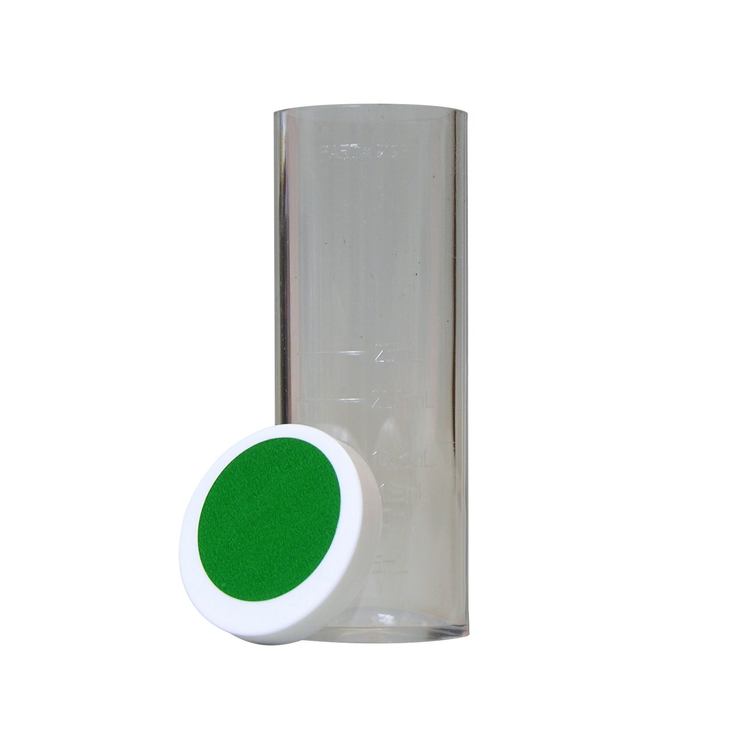 Sample Tube, Graduated (25 mL) w/ cap & green dot, plastic