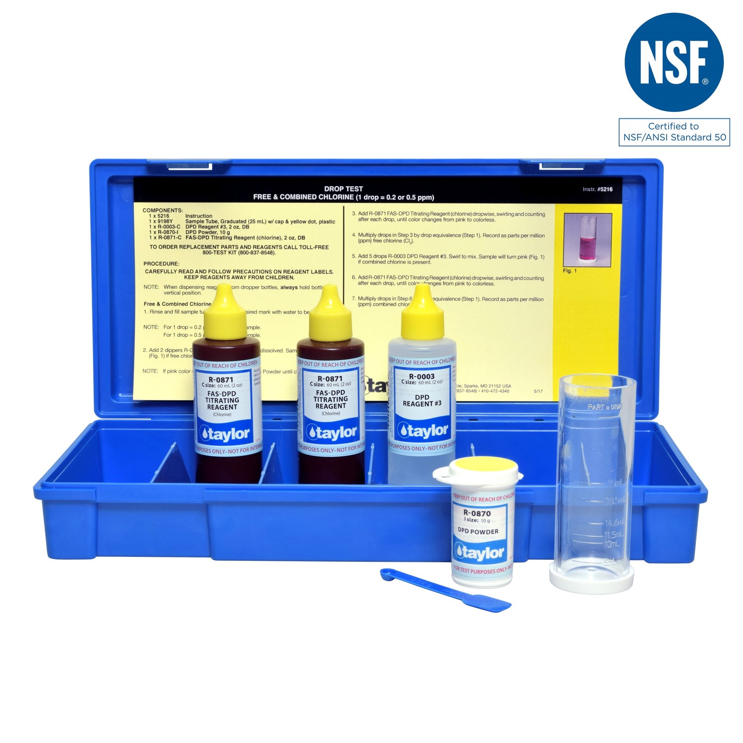 Drop Test, Chlorine (free/combined), FAS-DPD, 1 drop = 0.2 or 0.5 ppm, 2 oz