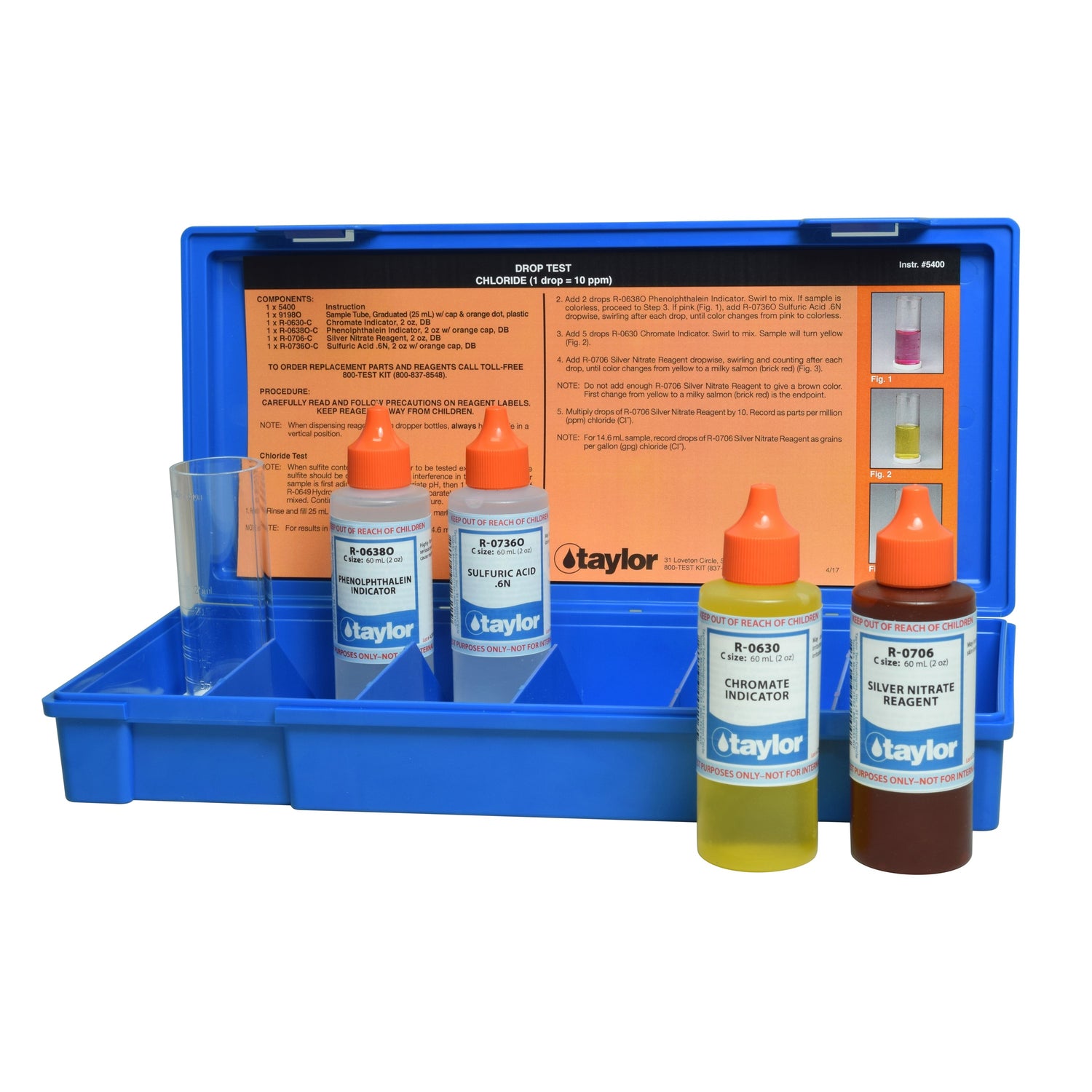 Drop Test, Chloride, Argentometric (for hi pH waters), 1 drop = 10 ppm