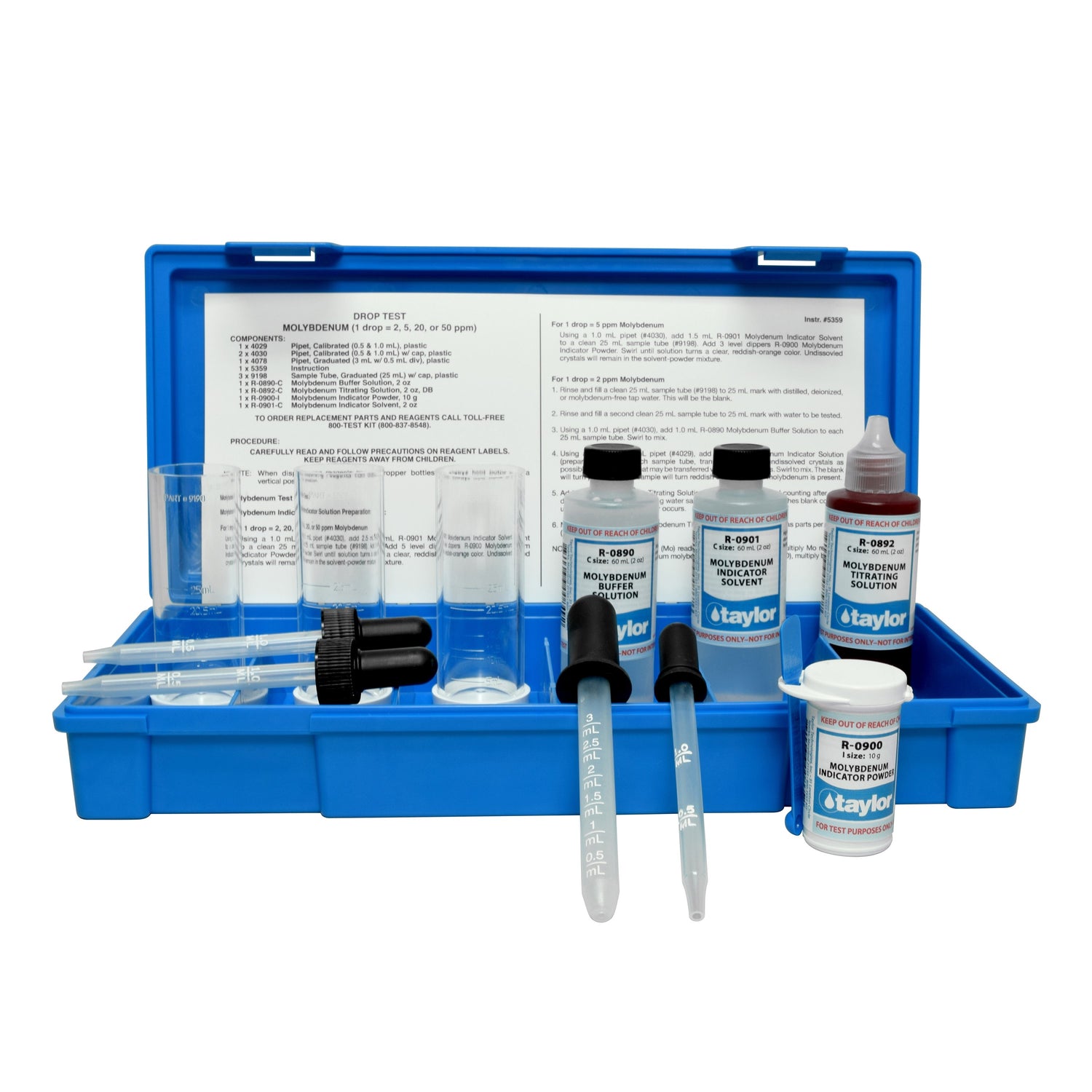 Drop Test, Molybdenum, Complexometric (powder), 1 drop = 2, 5, 20, or 50 ppm