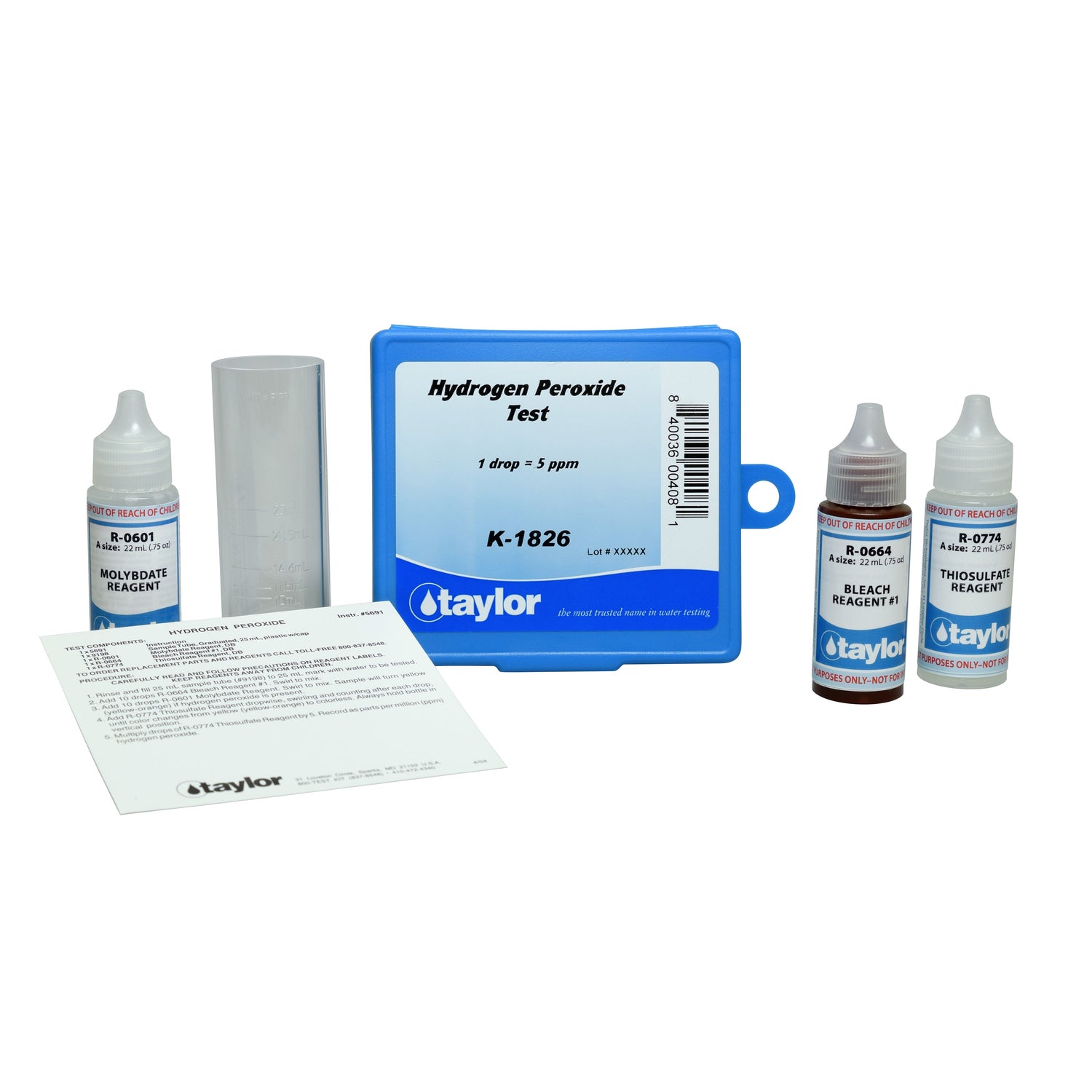 Drop Test, Hydrogen Peroxide, Iodometric, 1 drop = 5 ppm, .75 oz