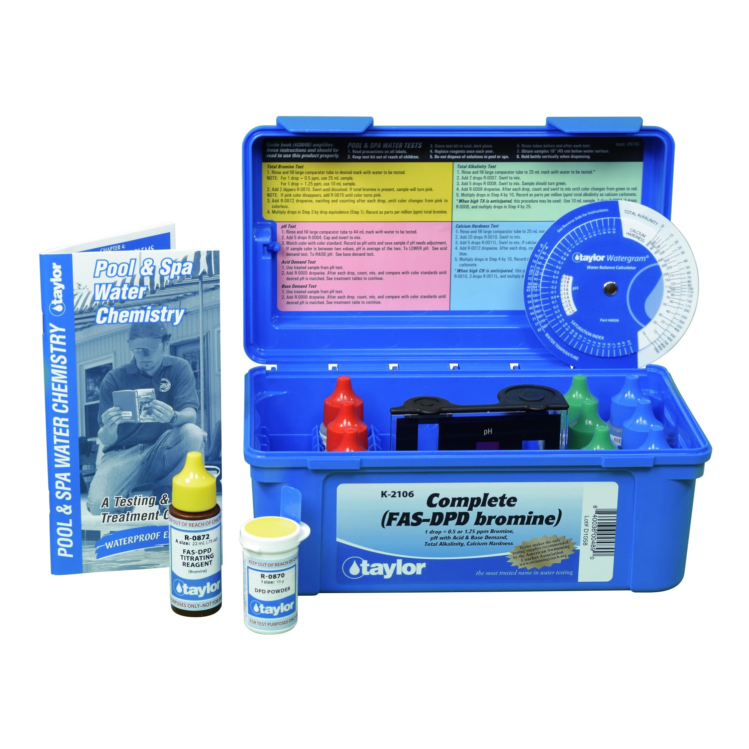 Complete™ kit for Bromine, pH, Alkalinity, Hardness (FAS-DPD–high range) (.75 oz bottles)