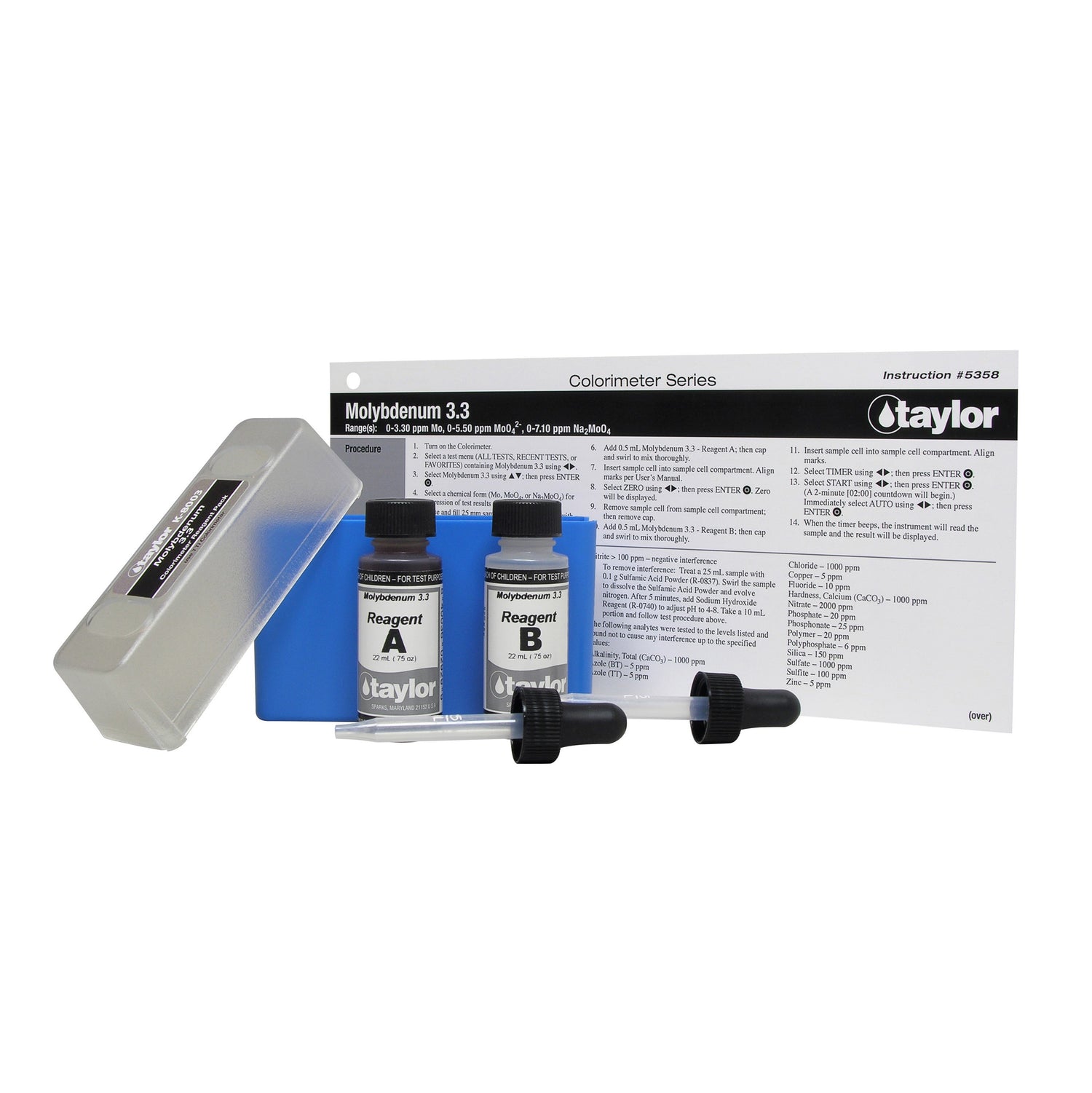 Colorimeter Reagent Pack, Molybdenum, Ternary Complex, 0-3.30 ppm