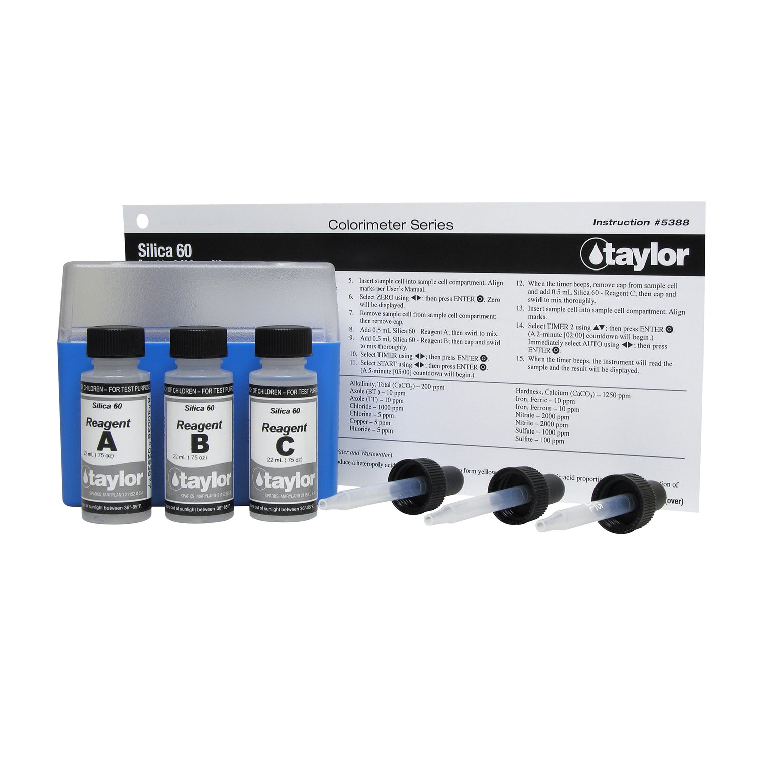 Colorimeter Reagent Pack, Silica, Silicomolybdate, 0-60.0 ppm