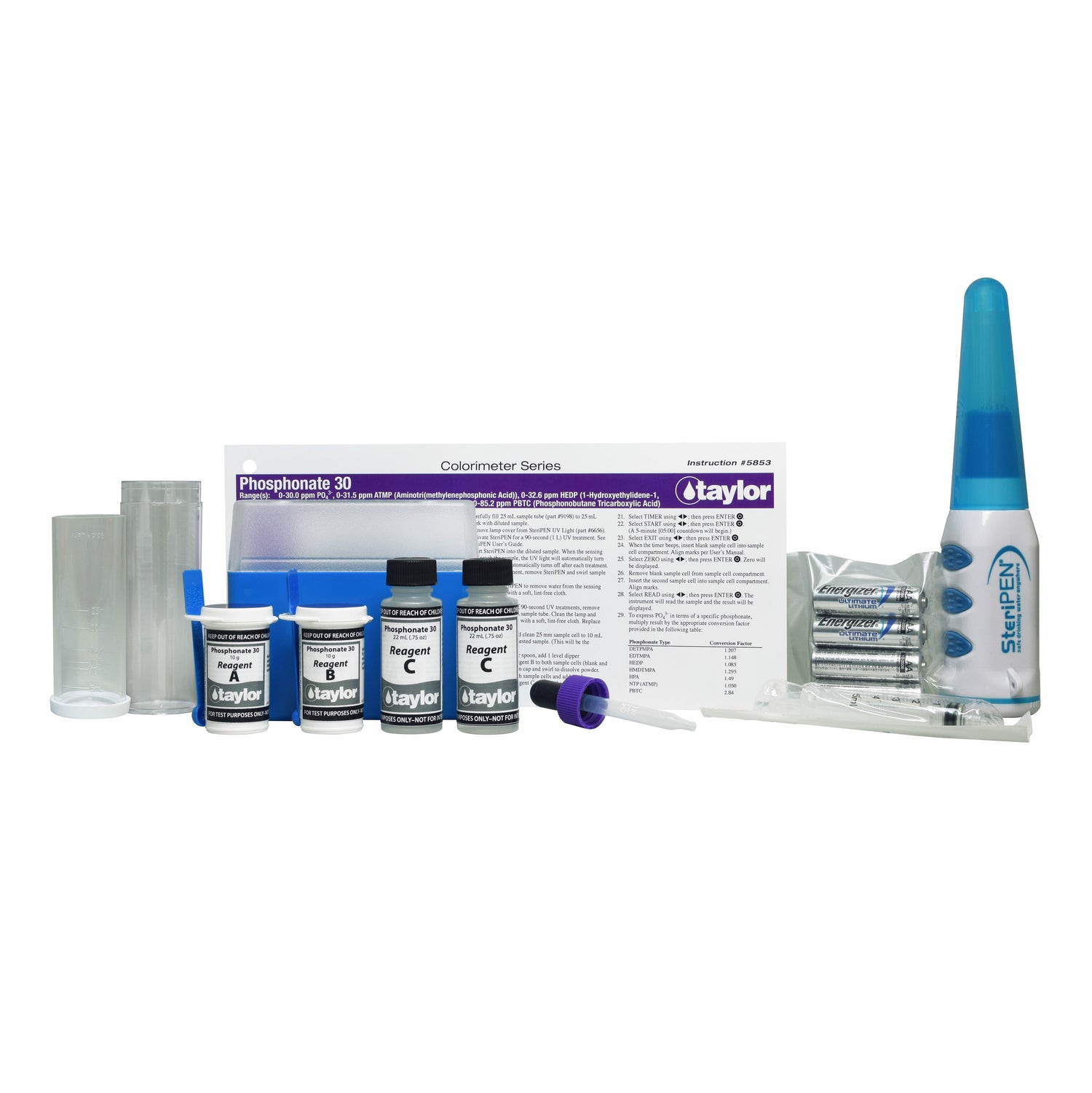 Colorimeter Reagent Pack w/ accessories, Phosphonate, Persulfate-UV Oxidation, 0-30.0 ppm