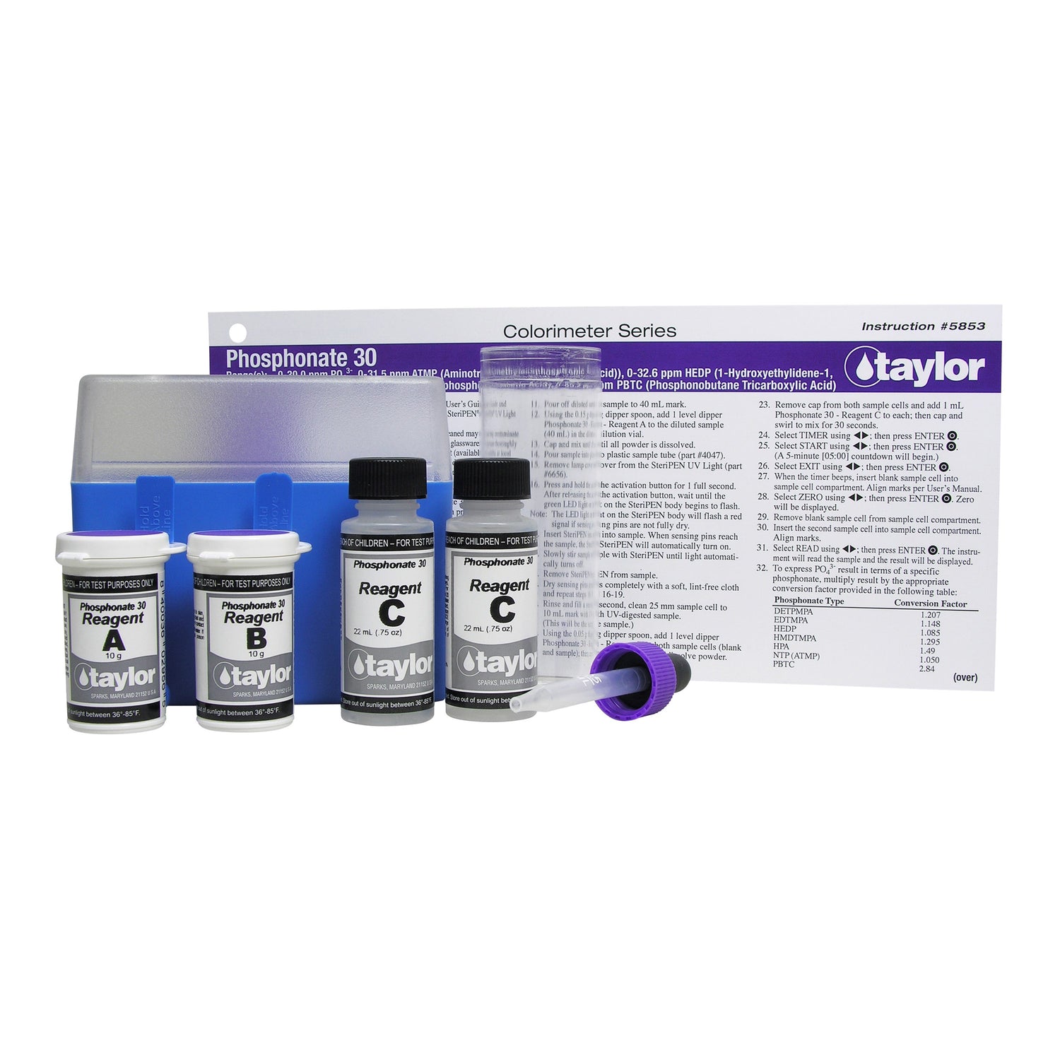 Colorimeter Reagent Pack, Phosphonate, Persulfate-UV Oxidation, 0-30.0 ppm