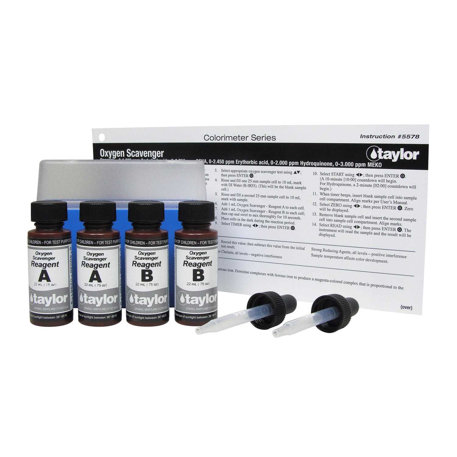 Colorimeter Reagent Pack, Oxygen Scavenger, 0-1.000, 0-0.700, 0-2.450, 0-2.000, 0-3.000 ppm, <1 year shelf life
