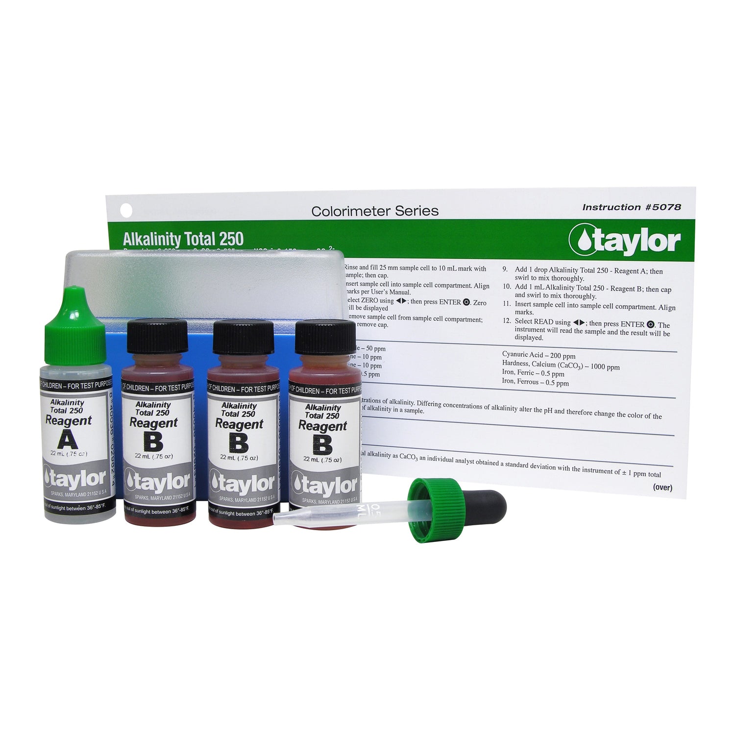Colorimeter Reagent Pack, Alkalinity (total), Bromocresol Green, 0-250 ppm