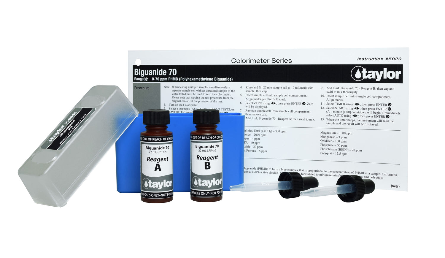 Colorimeter Reagent Pack, Biguanide, Buffered pH Indicator, 0-70 ppm