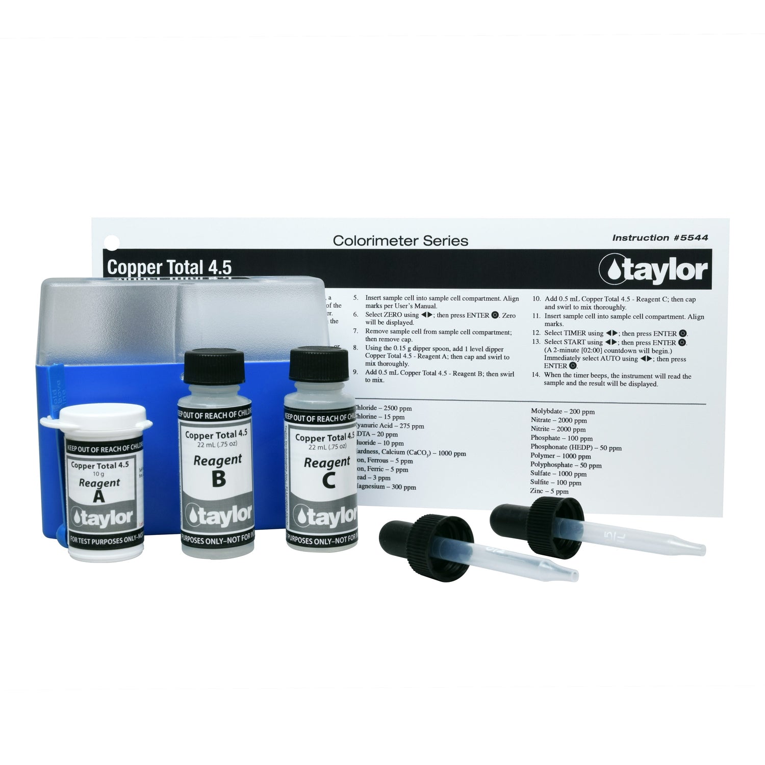 Colorimeter Reagent Pack, Copper (total), Bicinchoninic Acid, 0-4.5 ppm