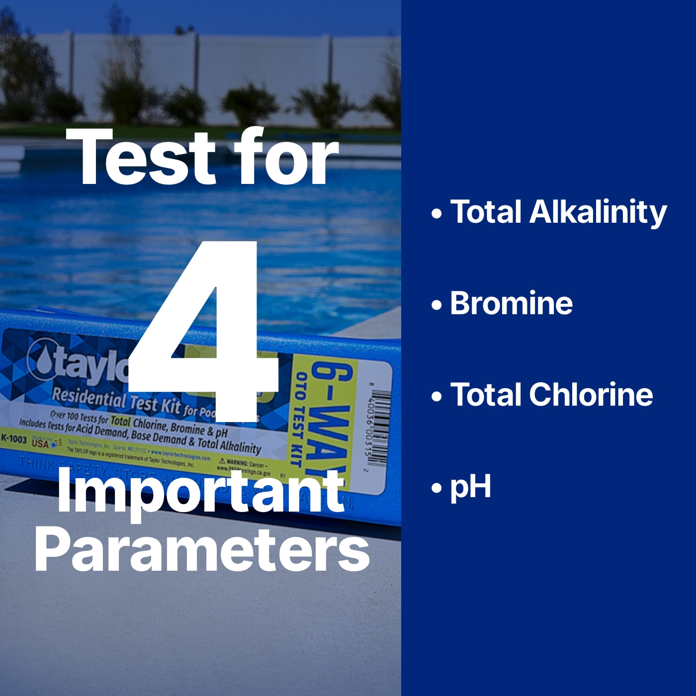 6-Way Test Kit for Total Chlorine, Bromine (OTO), pH (acid & base demand), Alkalinity, 6-pack