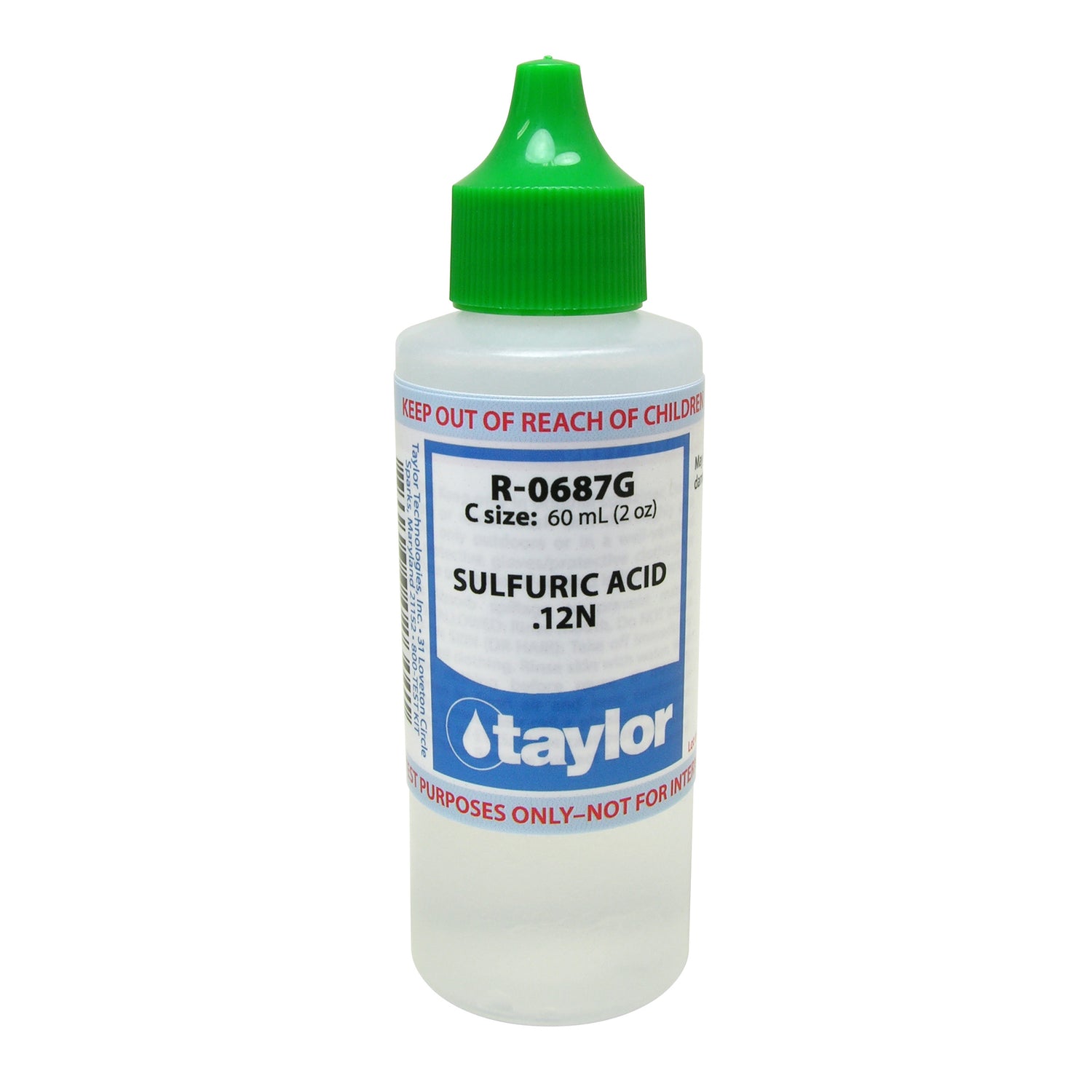 Sulfuric Acid .12N, 2 oz w/ green cap, Dropper Bottle