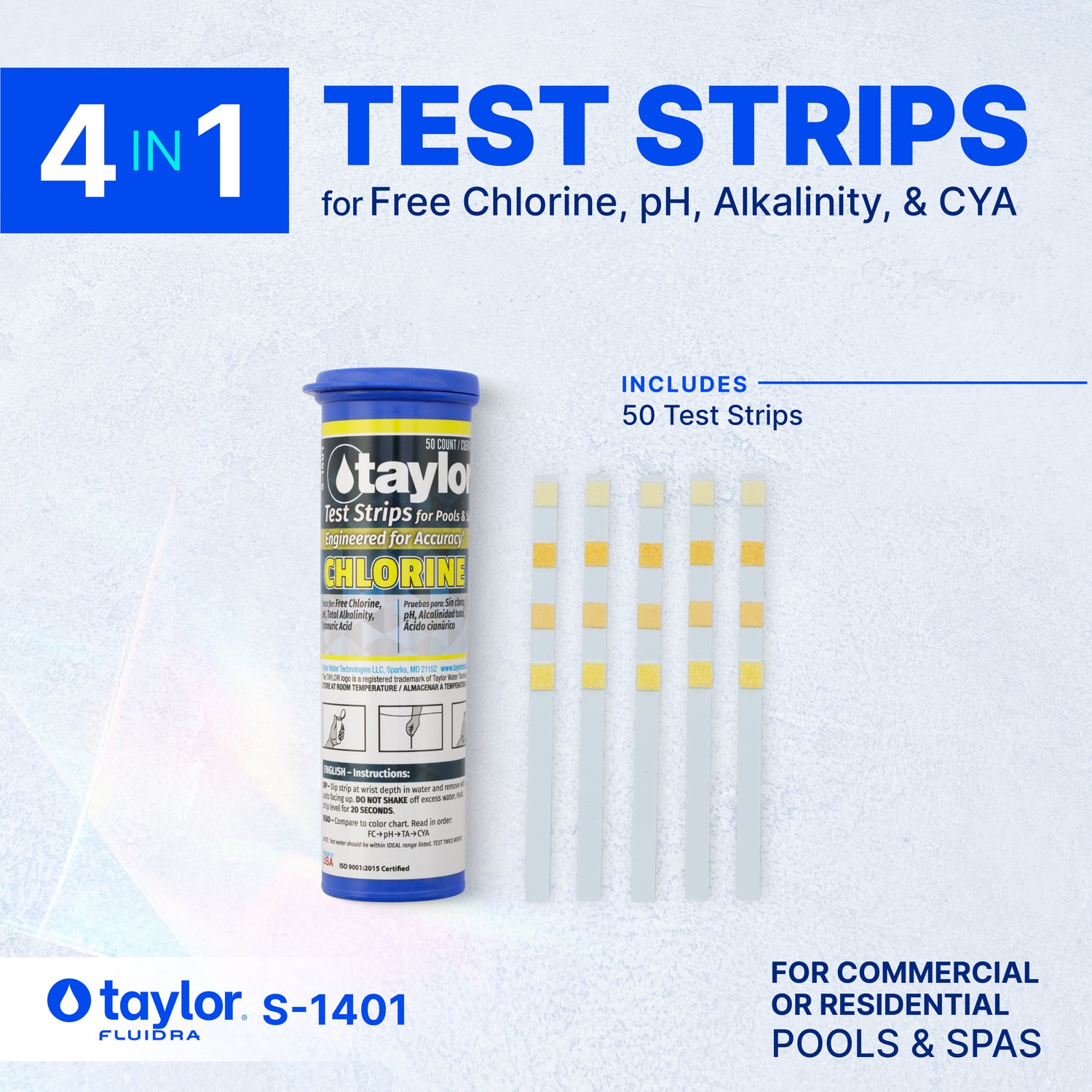 Chlorine Test Strips for Pools & Spas