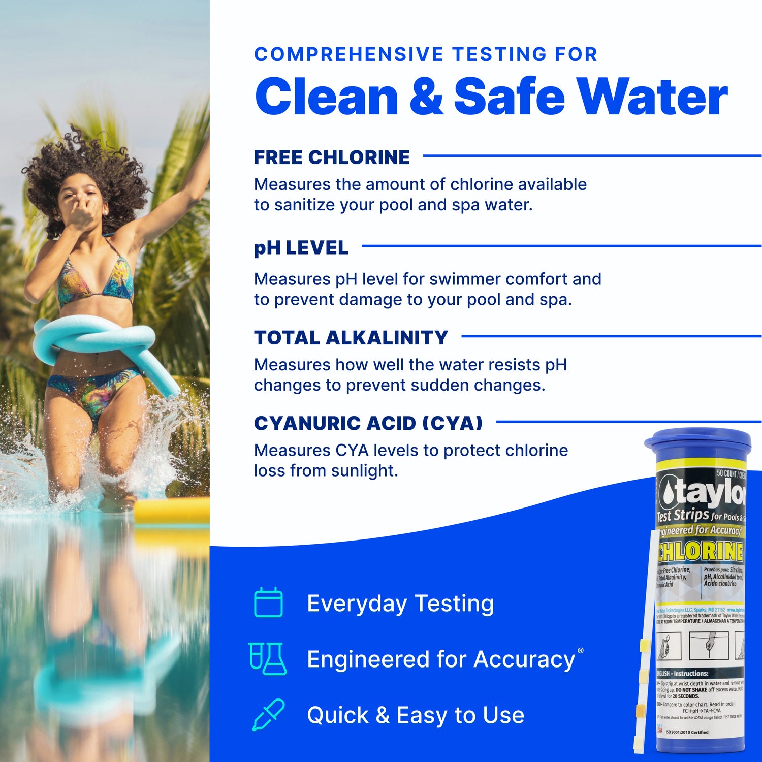 Chlorine Test Strips for Pools & Spas