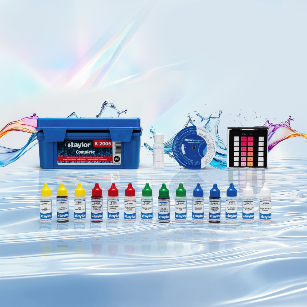Complete test kit for water quality analysis in pools and spas