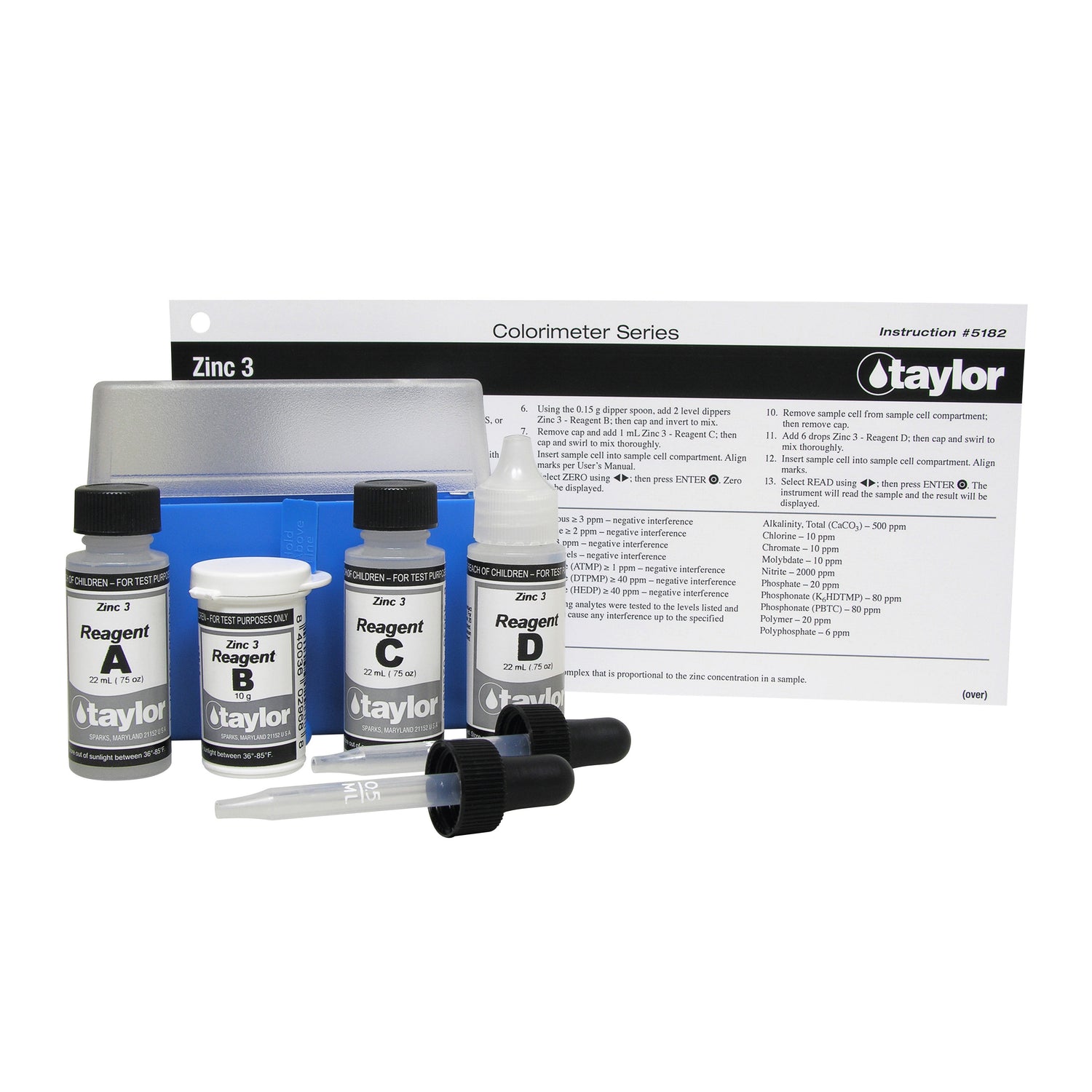 Colorimeter Reagent Pack, Zinc, Zincon, 0-3.00 ppm