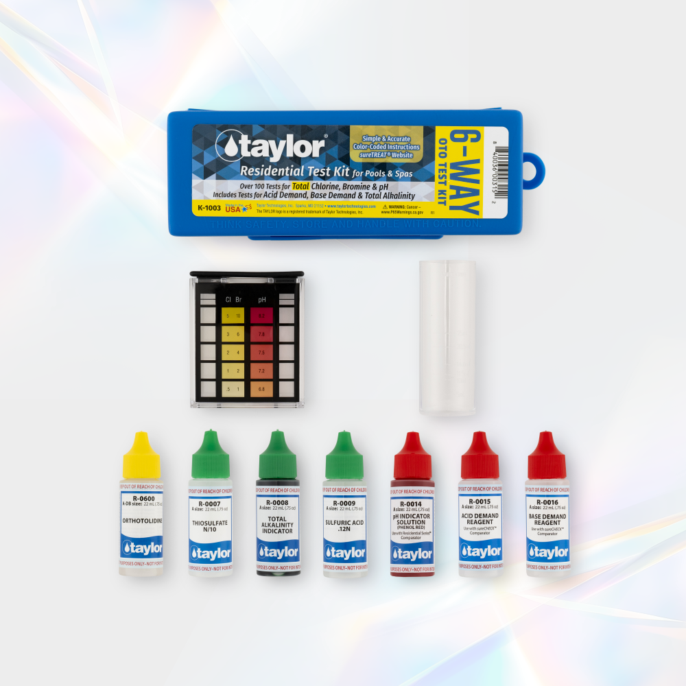 6-Way Test Kit for Total Chlorine, Bromine (OTO), pH (acid & base demand), Alkalinity, 6-pack | Taylor Water Technologies Oficial