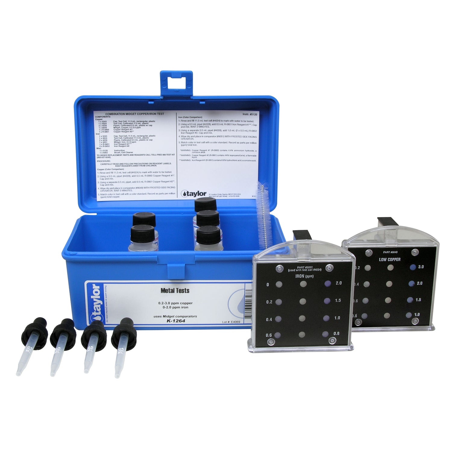 Commercial (uses Midget comparators), Copper, 0.2-3.0 ppm/Iron, 0-2.0 ppm