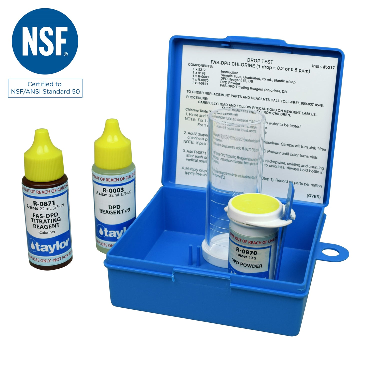 Drop Test, Chlorine (free/combined), FAS-DPD, 1 drop = 0.2 or 0.5 ppm, .75 oz