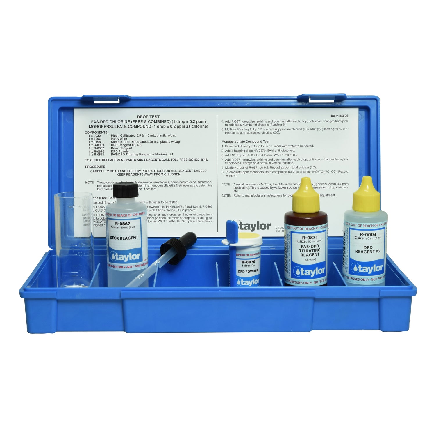 Drop Test, Chlorine (free/combined)/Monopersulfate, FAS-DPD, 1 drop = 0.2 ppm
