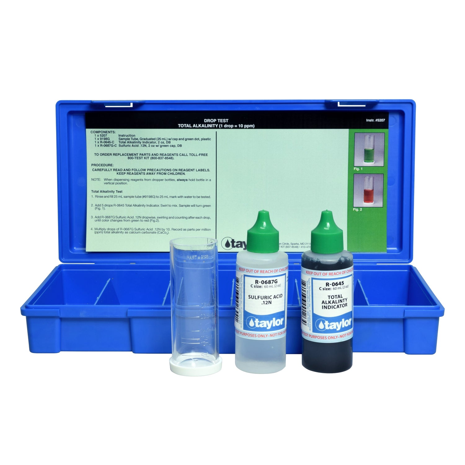 Drop Test, Alkalinity (total), Blended Indicator (using H₂SO₄), 1 drop = 10 ppm