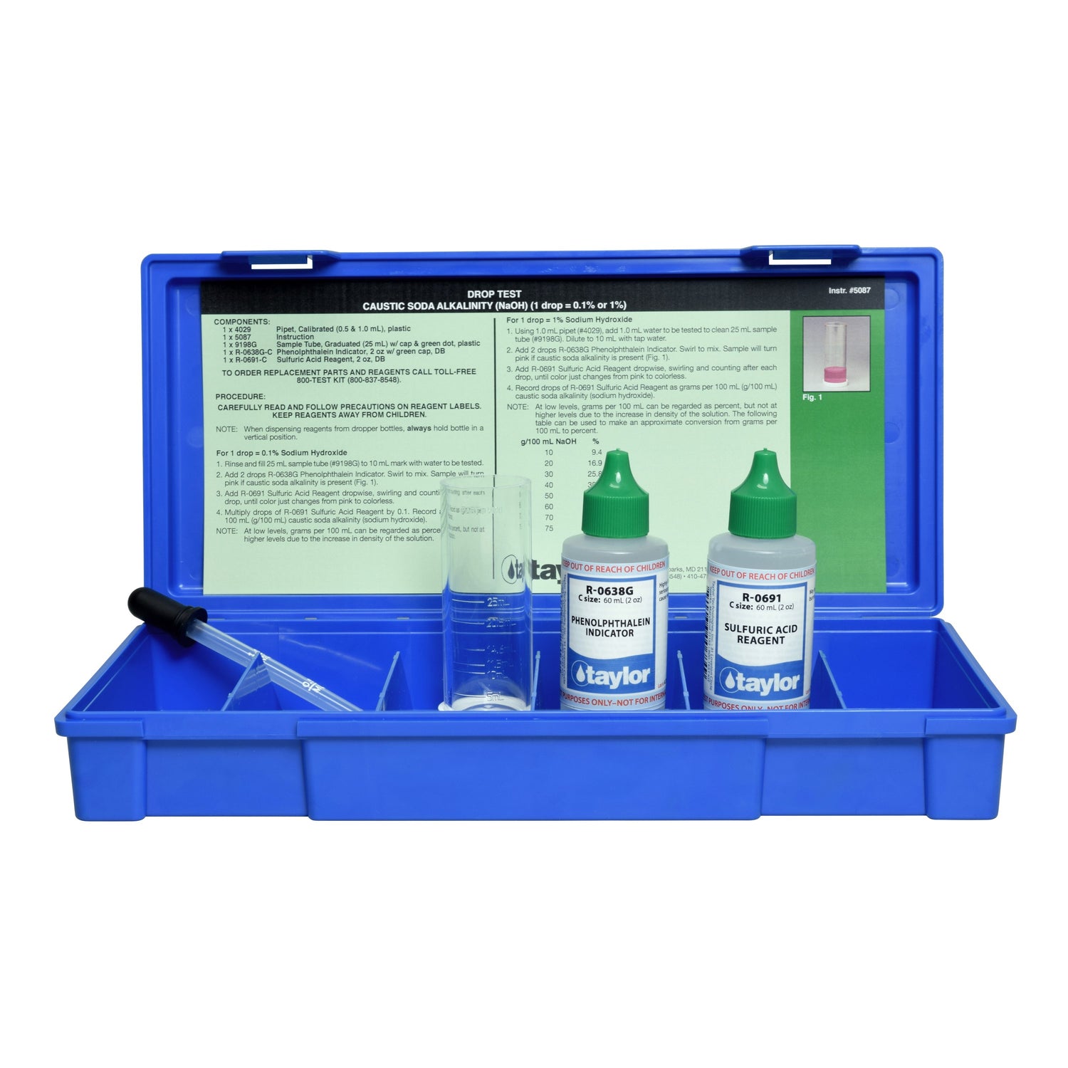Drop Test, Alkalinity (Caustic Soda), Phenolphthalein, 1 drop = 0.1 or 1% NaOH