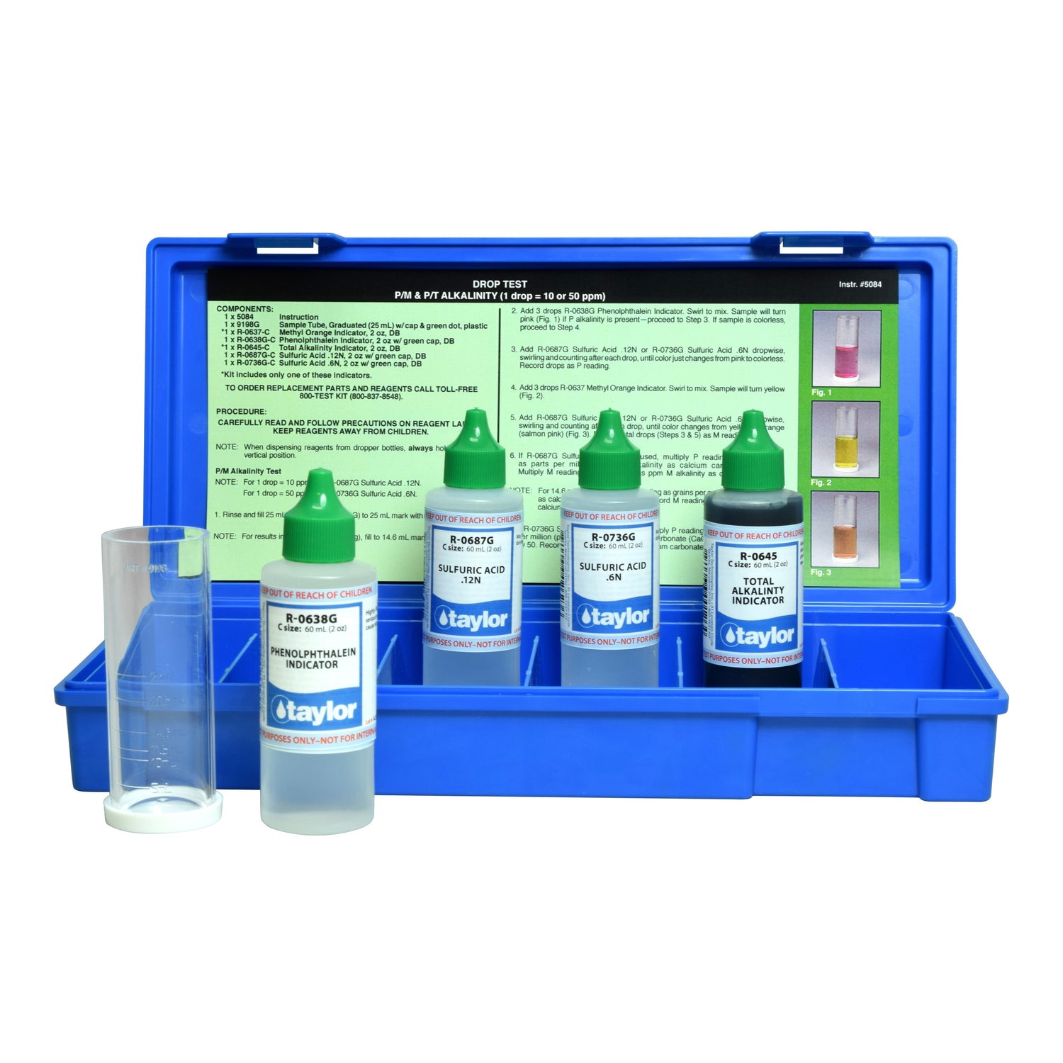 Drop Test, Alkalinity (P/T), Phenolphthalein/Blended Indicator (using H₂SO₄), 1 drop = 10 or 50 ppm