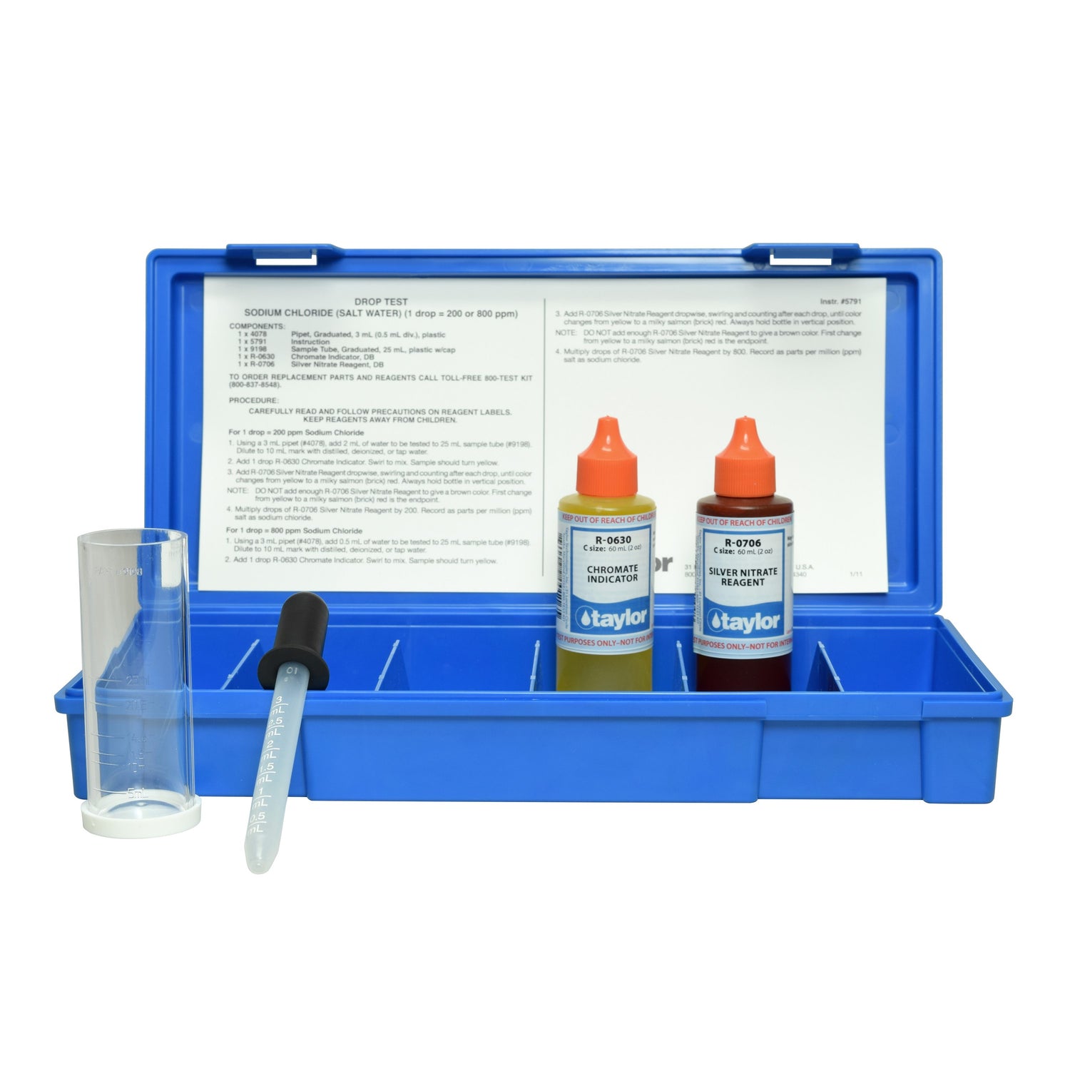 Drop Test, Chloride (Sodium Chloride), Argentometric, 1 drop = 200 or 800 ppm, 2 oz