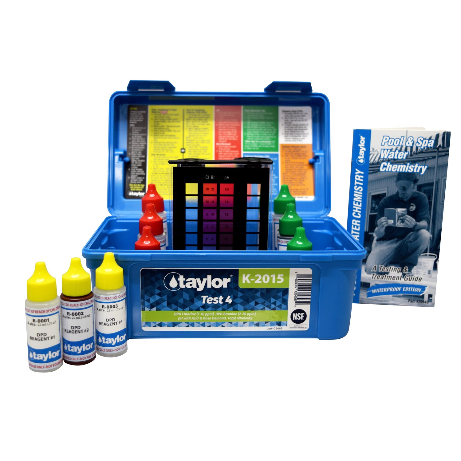 Test 4™ kit for Chlorine/Bromine, pH, Alkalinity (DPD–high range) (.75 oz bottles)