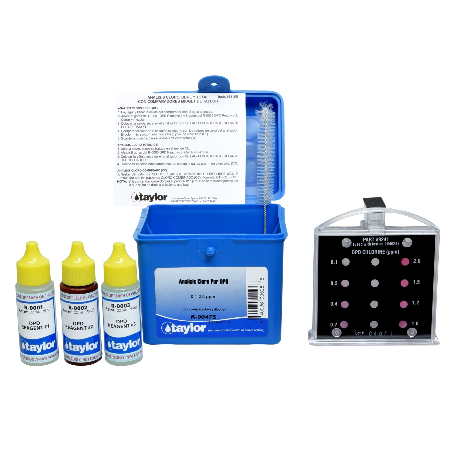Midget Comparator, Chlorine (free/total), DPD, 0.1-2.0 ppm, Spanish