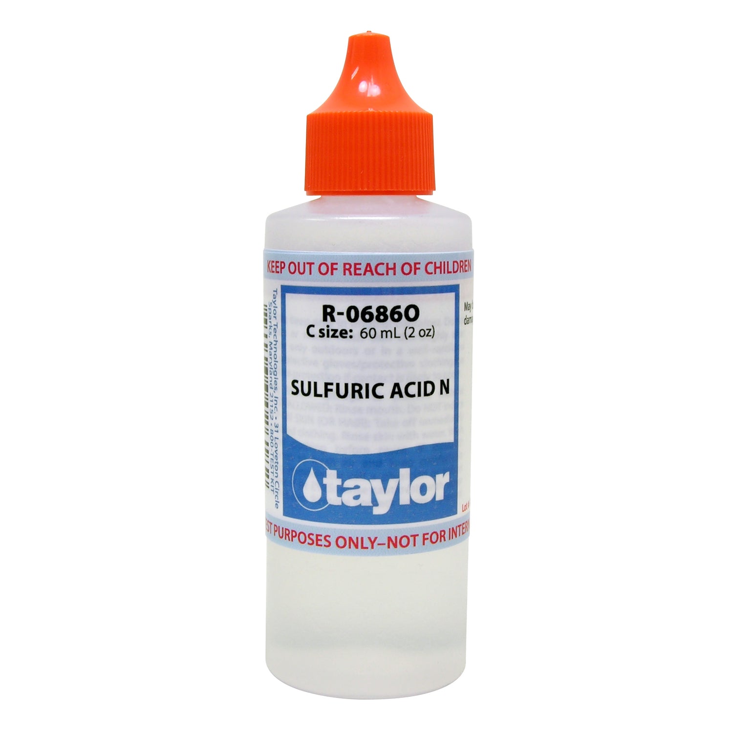 Sulfuric Acid N, 2 oz w/ orange cap, Dropper Bottle
