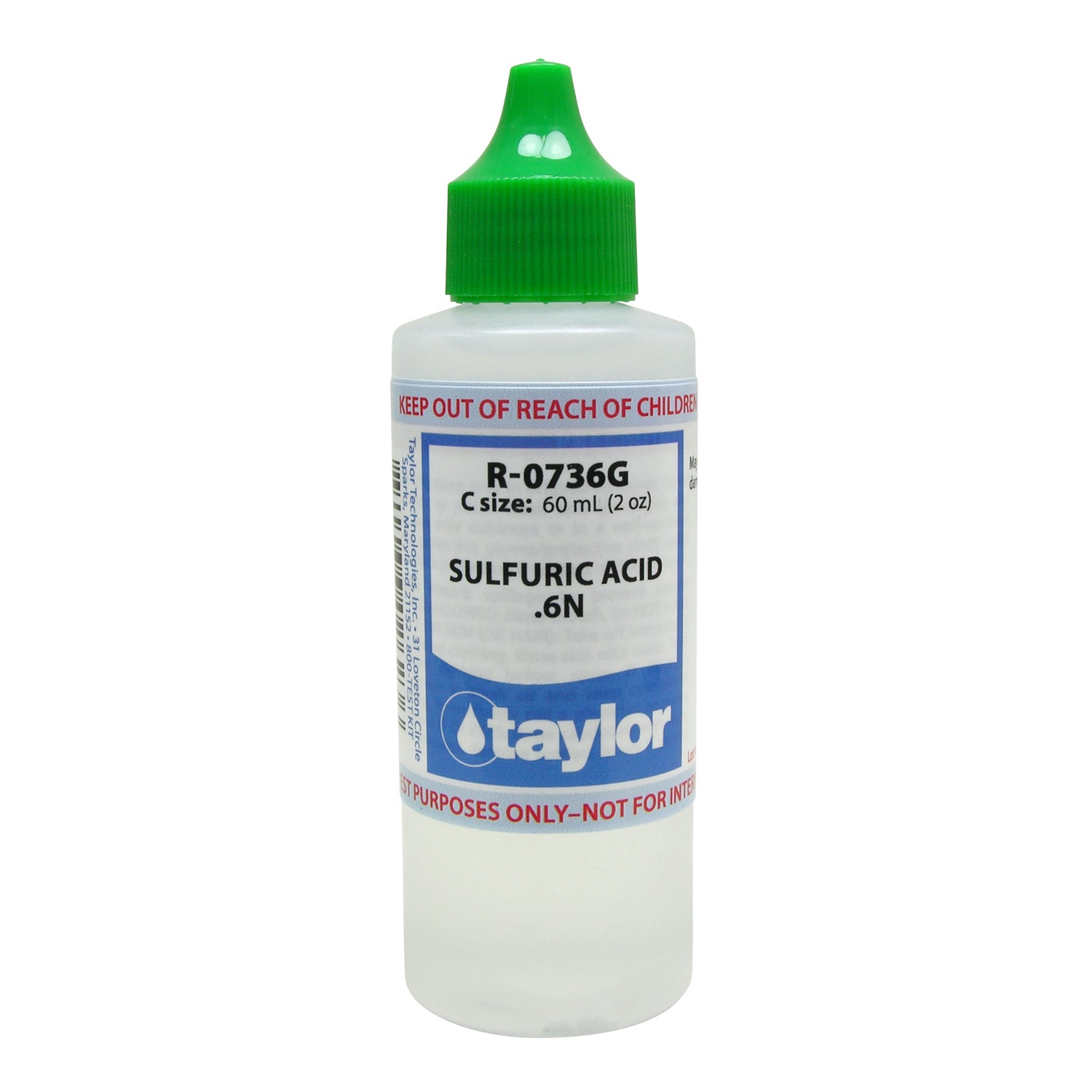 Sulfuric Acid .6N, 2 oz w/ green cap, Dropper Bottle