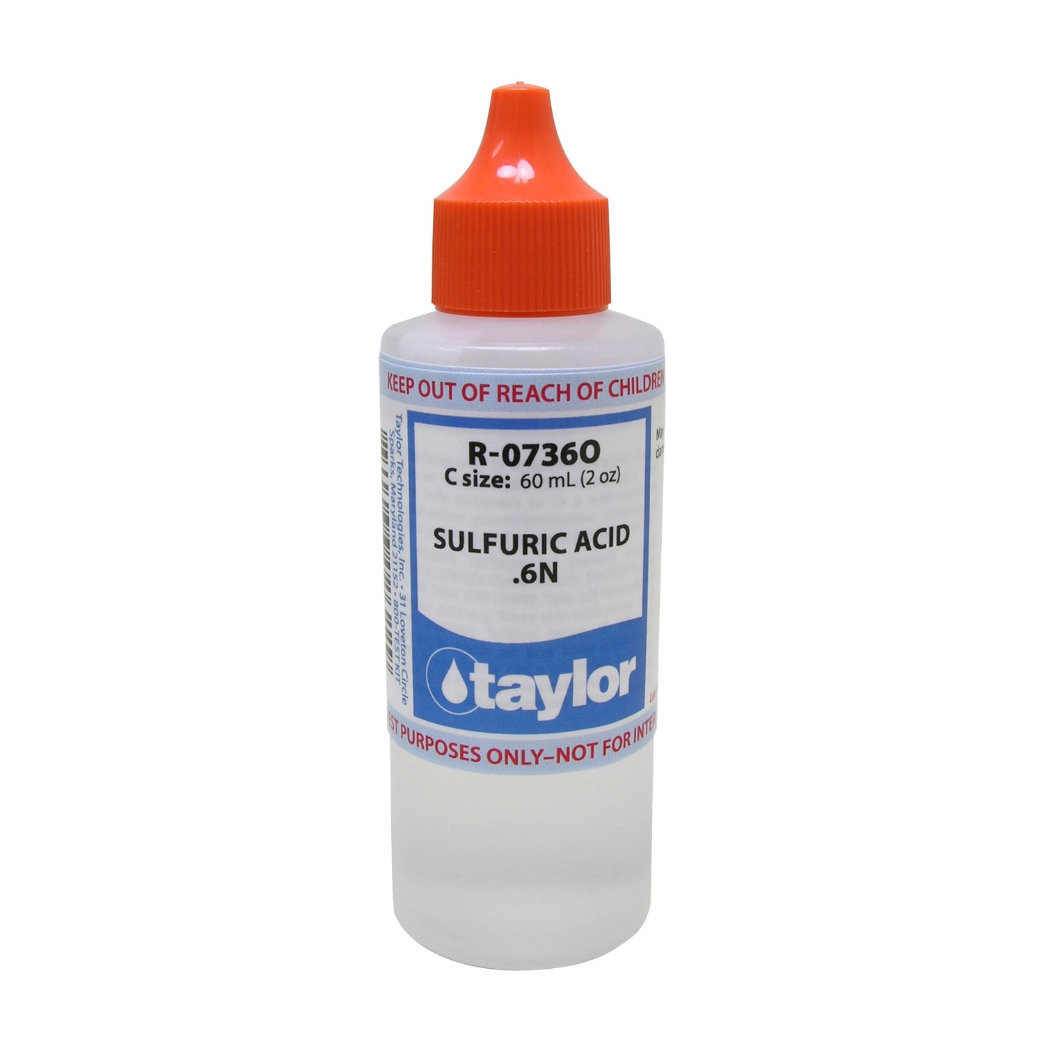 Sulfuric Acid .6N, 2 oz w/ orange cap, Dropper Bottle