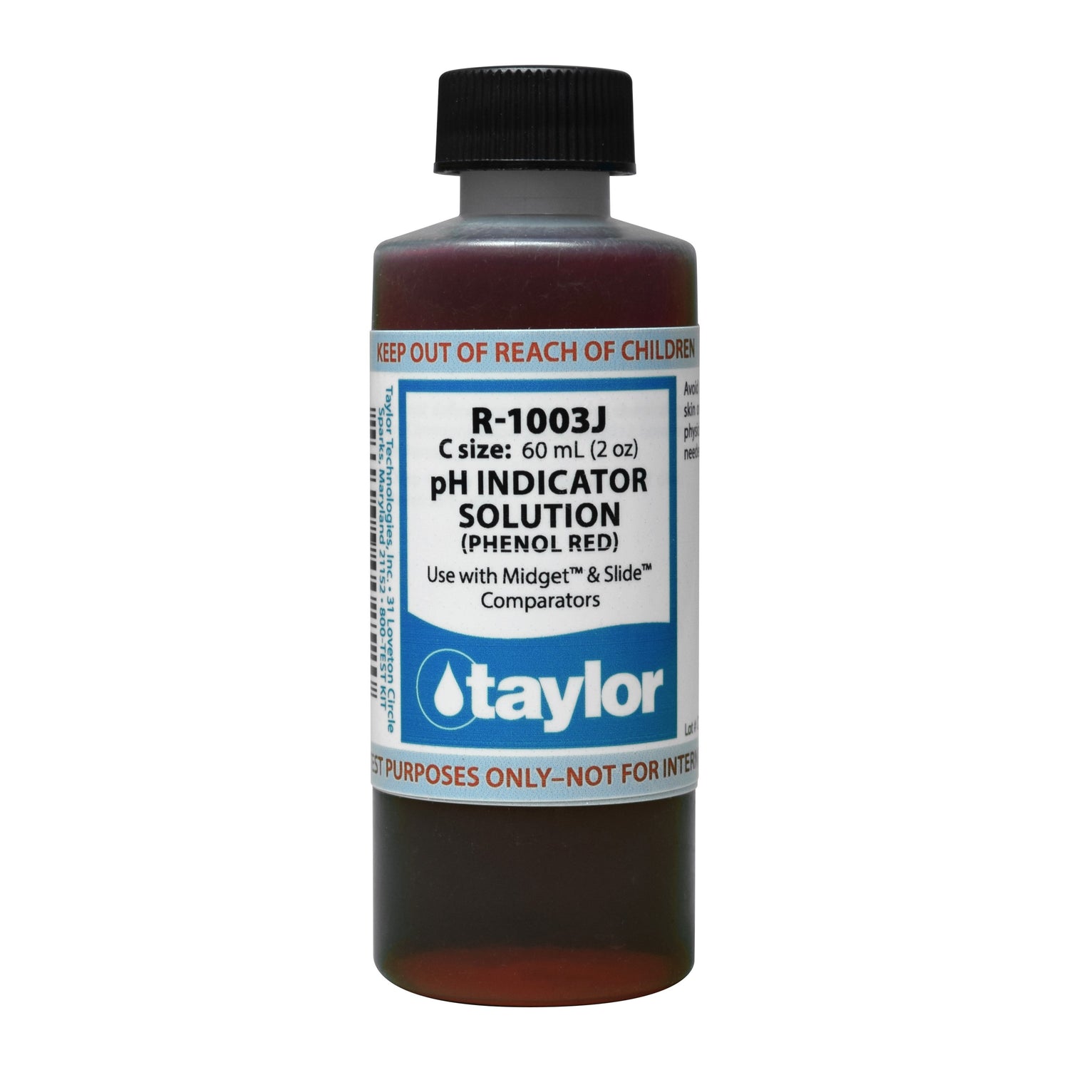pH Indicator Solution (for Midget & Slide comparators), Phenol Red, 2 oz