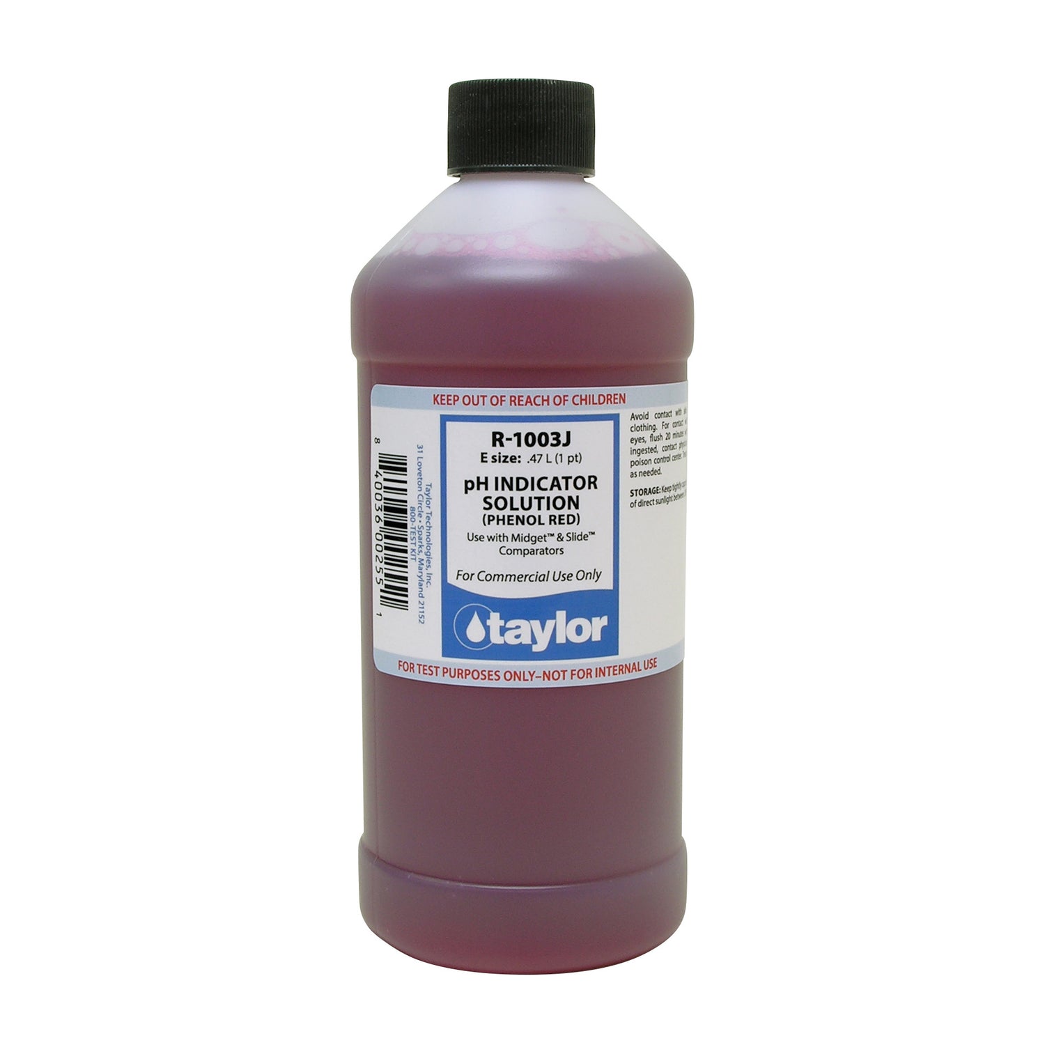 pH Indicator Solution (for Midget & Slide comparators), Phenol Red, 16 oz